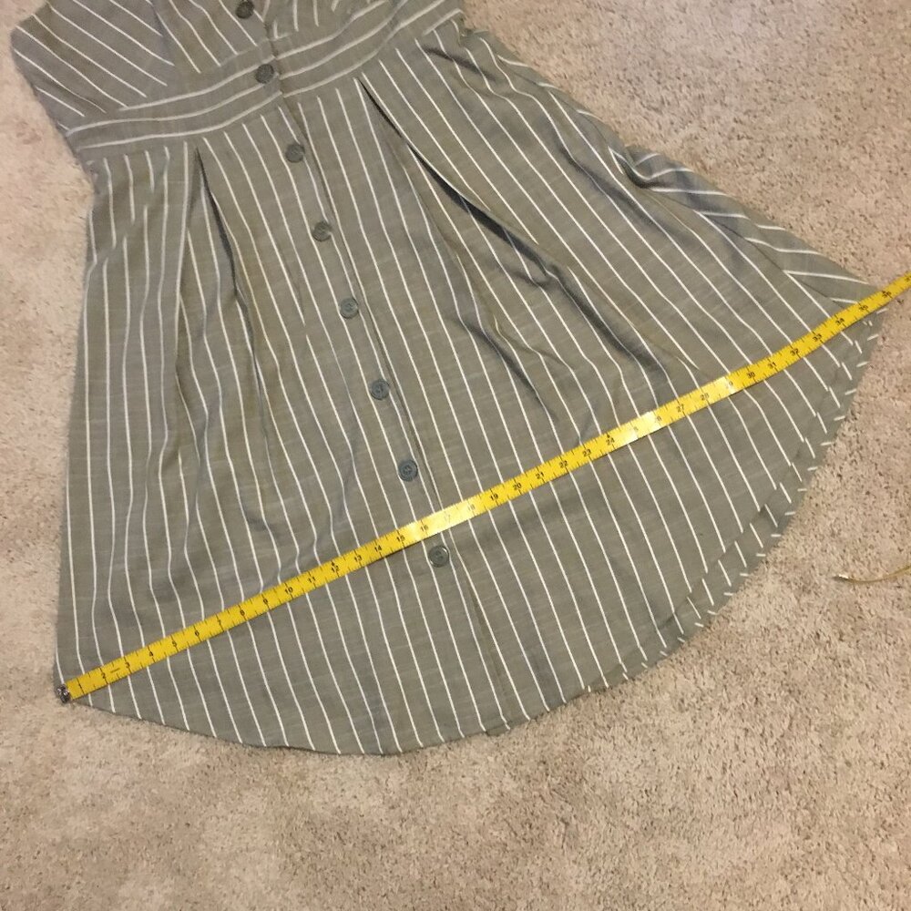 VTG Y2K Cleo Striped Linen Look Midi Button Down Dress 14 Academia Babydoll - Picture 14 of 15